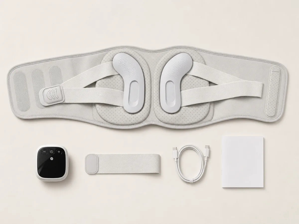 ESCOSY Lumbar One, controller, extender, USB-C cable, and manual